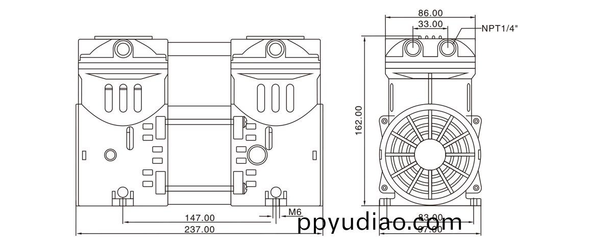 HP-550H活塞真空泵 尺寸圖