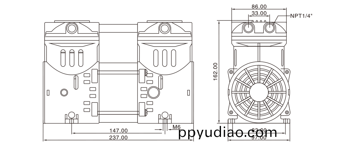 HP-550V活塞(sai)真空泵 尺寸圖