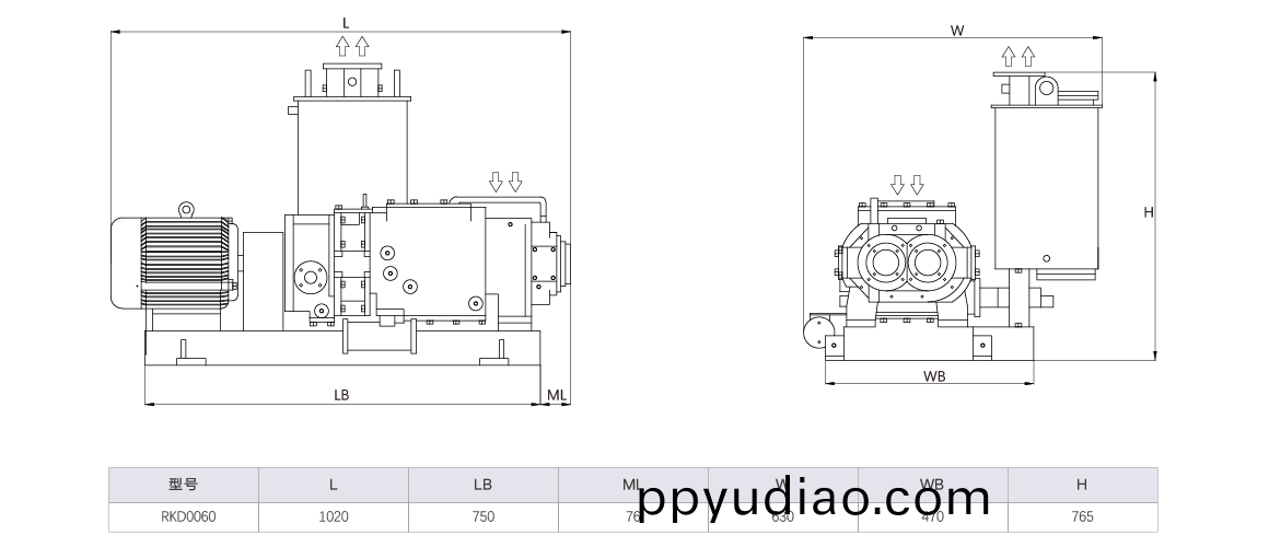 RKD0060榦(gan)式螺桿真空泵(beng) 尺寸(cun)圖