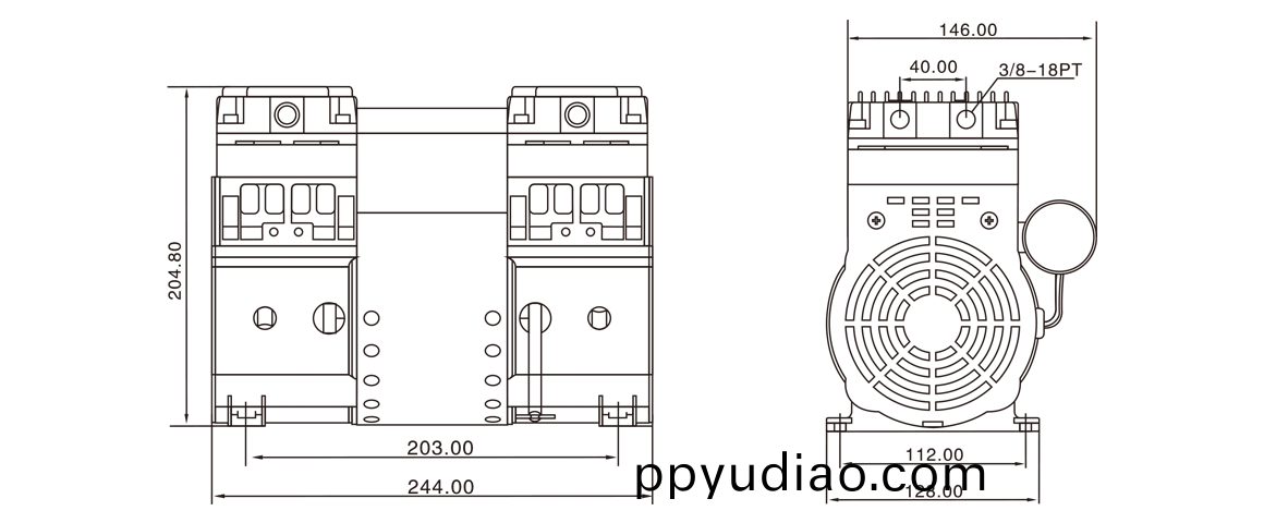 HP-2000H活塞真空泵 尺寸(cun)圖