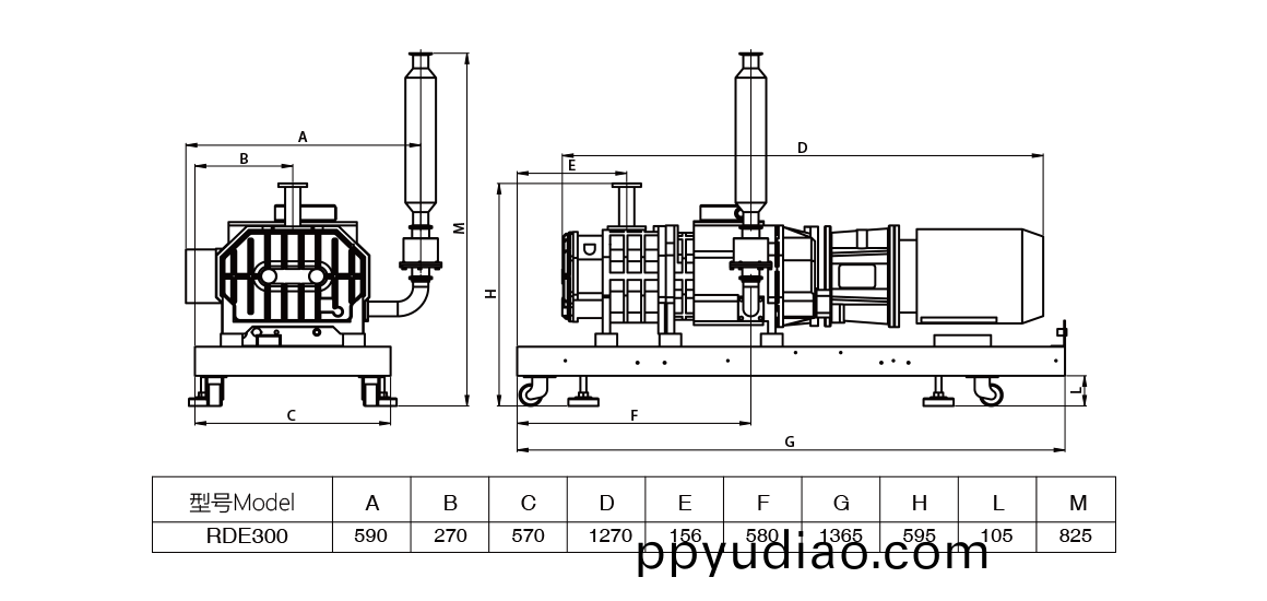 RDE300榦式(shi)螺桿真空泵 尺寸圖