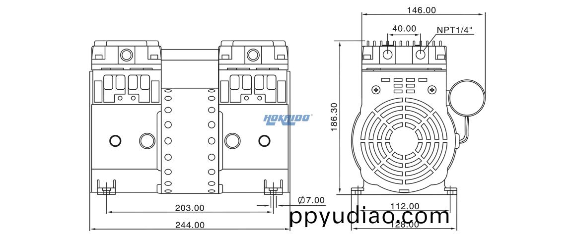 HP-1400C活塞真空泵 尺寸圖(tu)