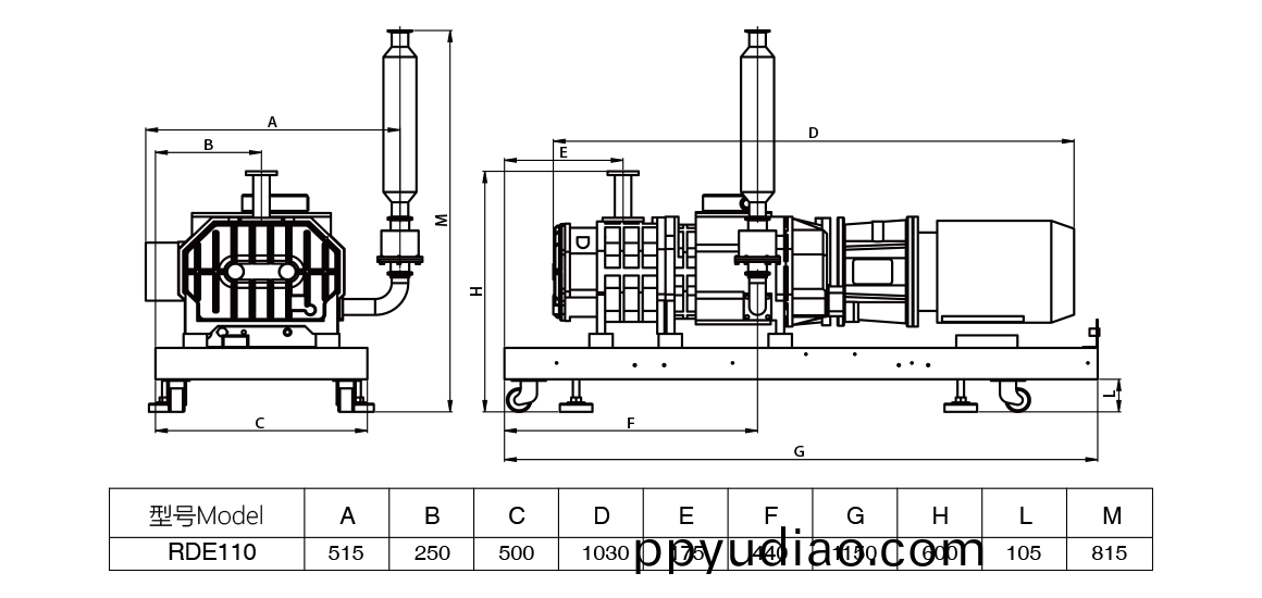 RDE110榦式螺桿真空泵 尺寸圖