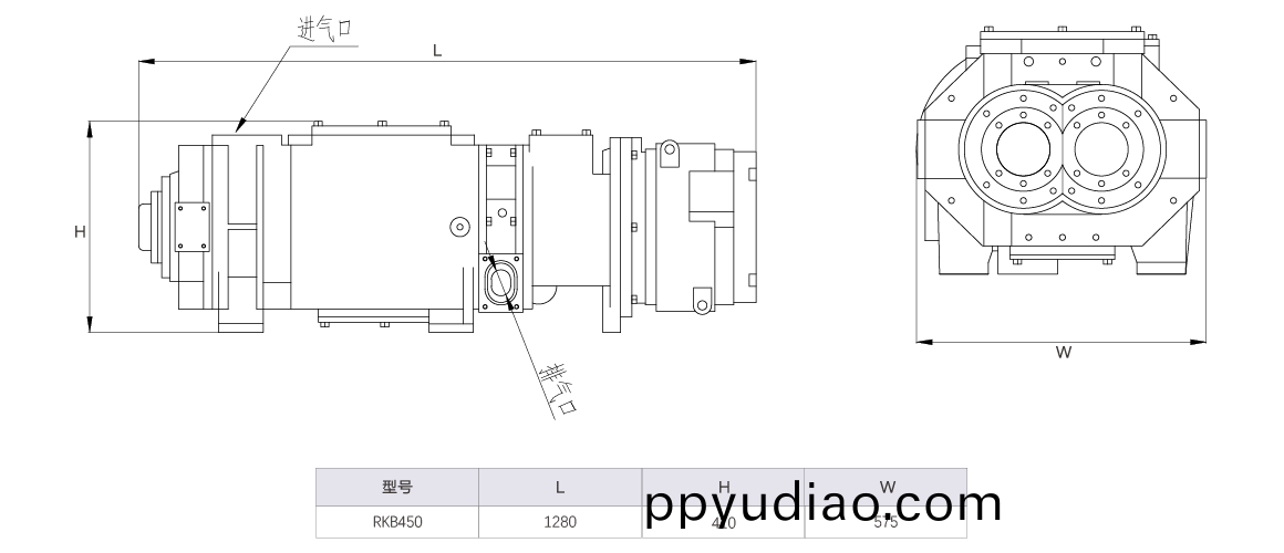 RKB0450榦式螺桿真空泵 水冷尺寸圖
